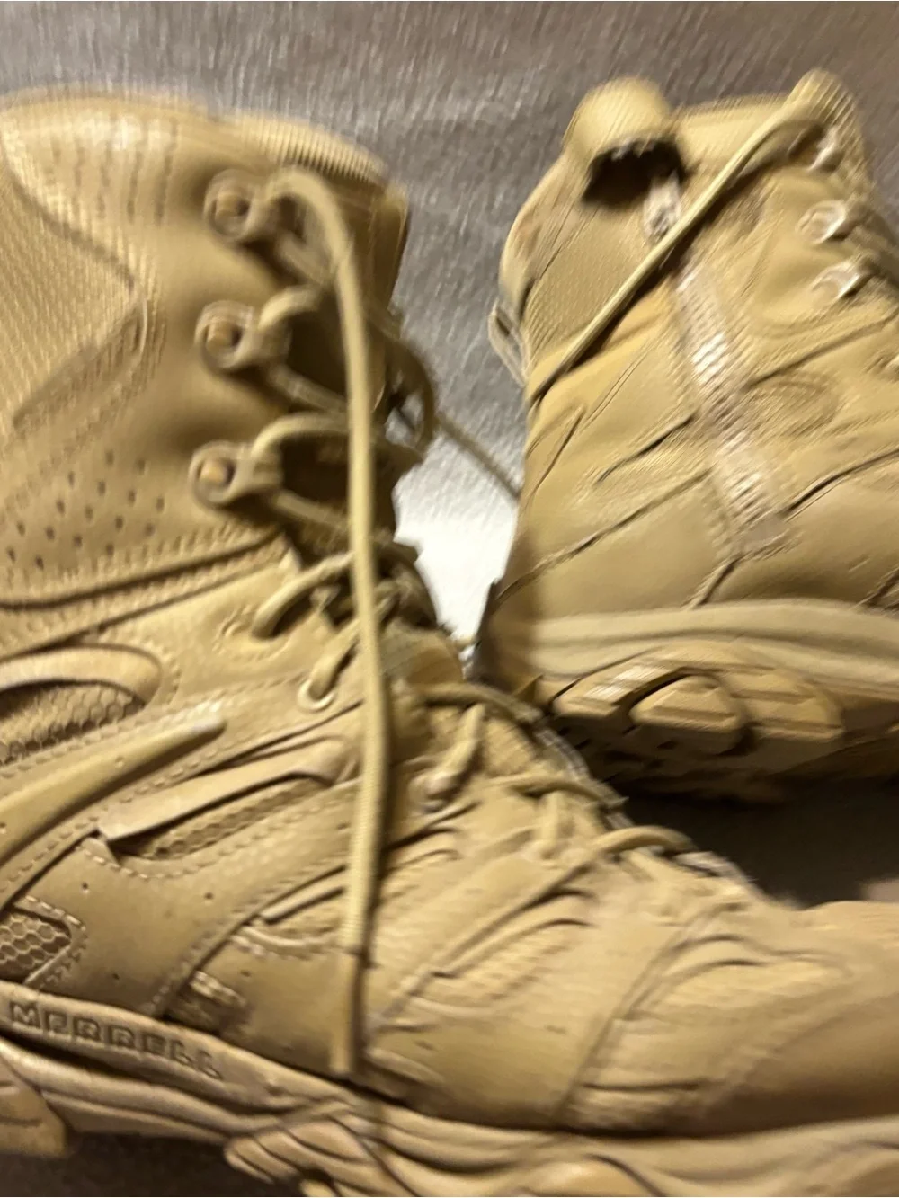 Merrell Men’s Beige Tactical Boots Size 11 Side Zipper and Lace Up